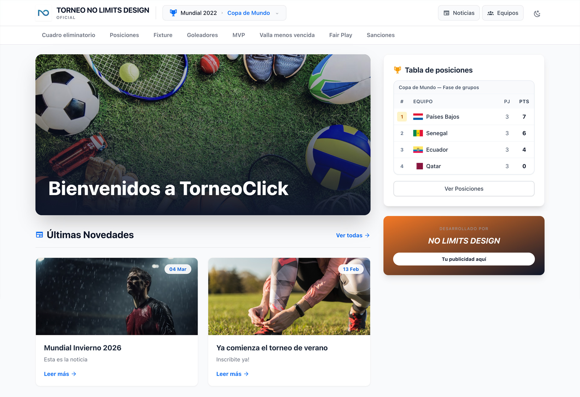 Portal público personalizado de TorneoClick
