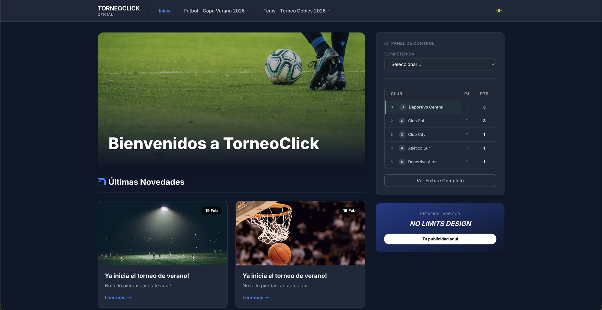 Portal público personalizado de TorneoClick